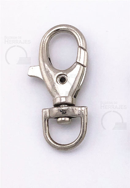 Bandola metálica fundida de 40 mm de largo con destorcedor giratorio, diseño en forma de U para cordón redondo o argolla, acabado níquel. Ideal para gafetes y llaveros. Bandola metálica fundida de 40 mm de largo con destorcedor giratorio, diseño en forma de U para cordón redondo o argolla, acabado níquel. Ideal para gafetes y llaveros.